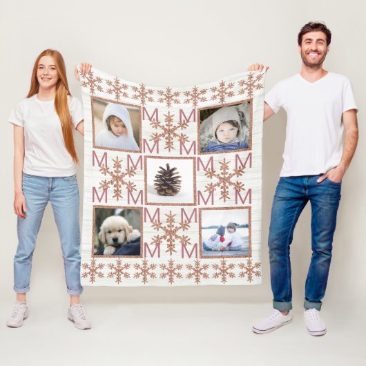 バラ金ゴールドスノーフレークオプションMonogram 5写真 フリースブランケット (インサイチュ)