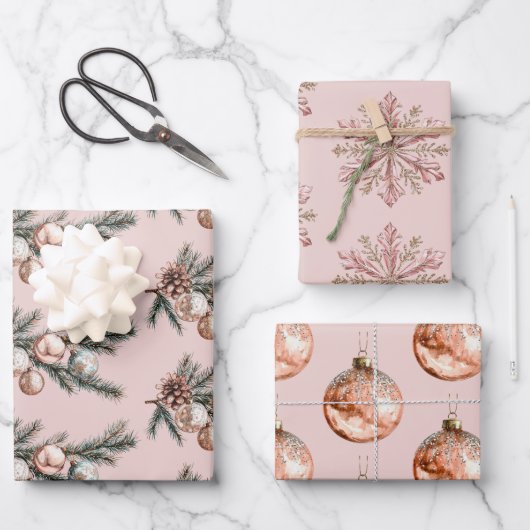 バラ金ゴールドスノーフレークオーナメントクリスマス ラッピングペーパーシート (正面)