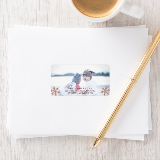 バラ金ゴールドスノーフレーククリスマスホリデーシック写真 ラベル (インサイチュ)