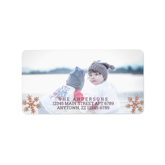 バラ金ゴールドスノーフレーククリスマスホリデーシック写真 ラベル (正面)