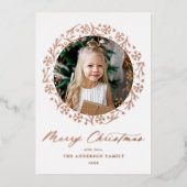 バラ金ゴールドスノーフレーククリスマスリース写真 箔シーズンカード (正面)
