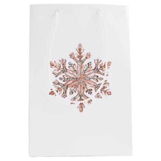 バラ金ゴールドスノーフレーククリスマス ミディアムペーパーバッグ (正面)