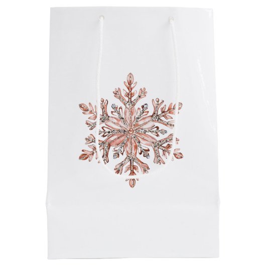 バラ金ゴールドスノーフレーククリスマス ミディアムペーパーバッグ (裏面)