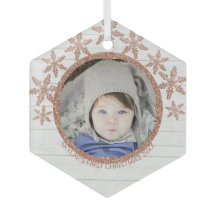 バラ金ゴールドスノーフレークシックなラウンドフォトクリスマス