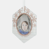 バラ金ゴールドスノーフレークシックなラウンドフォトクリスマス ガラスオーナメント (正面左)