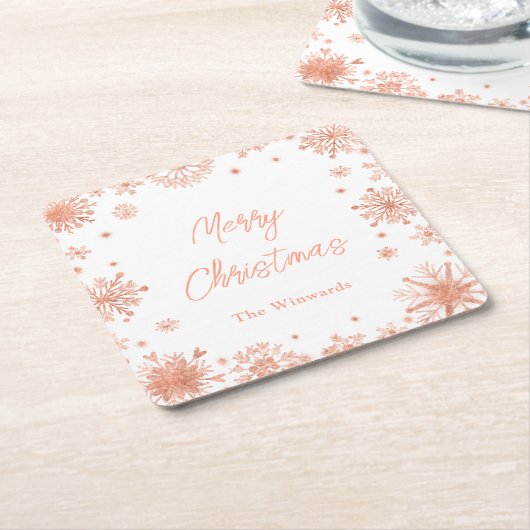 バラ金ゴールドスノーフレークスクリスマスパーティー スクエアペーパーコースター (アングル)