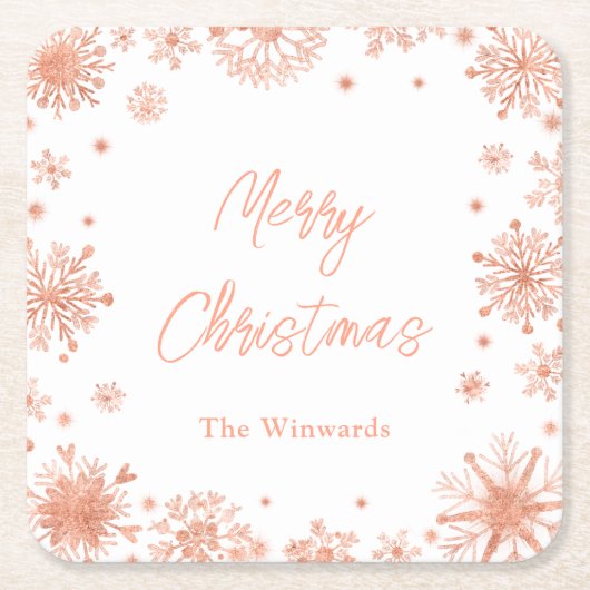 バラ金ゴールドスノーフレークスクリスマスパーティー スクエアペーパーコースター (正面)