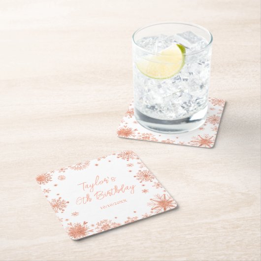 バラ金ゴールドスノーフレークスバースデーパーティー スクエアペーパーコースター (インサイチュ)