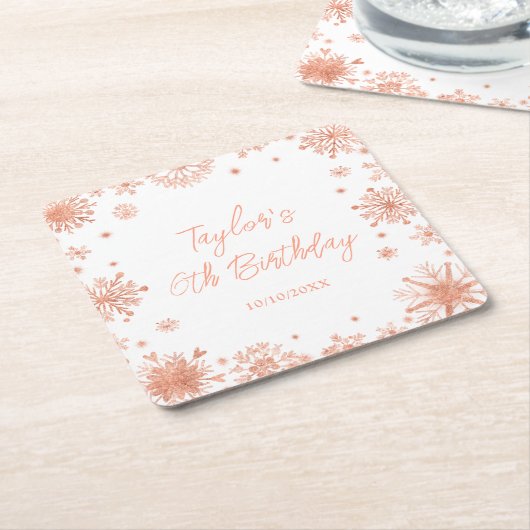 バラ金ゴールドスノーフレークスバースデーパーティー スクエアペーパーコースター (アングル)