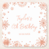 バラ金ゴールドスノーフレークスバースデーパーティー スクエアペーパーコースター (正面)