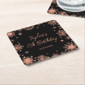 バラ金ゴールドスノーフレークスバースデーパーティー スクエアペーパーコースター (アングル)