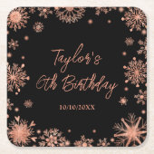 バラ金ゴールドスノーフレークスバースデーパーティー スクエアペーパーコースター (正面)