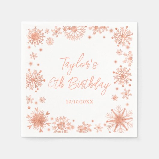 バラ金ゴールドスノーフレークスバースデーパーティー スタンダードカクテルナプキン (正面)