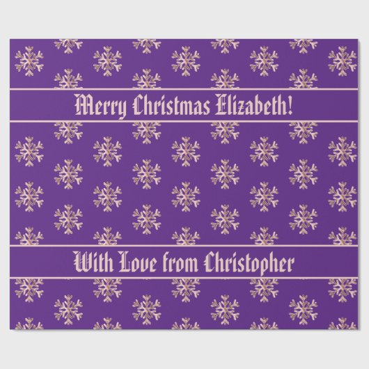 バラ金ゴールドスノーフレークスパターンクリスマスパープル ラッピングペーパー (フラット)