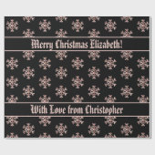 バラ金ゴールドスノーフレークスパターンクリスマスブラック ラッピングペーパー (フラット)