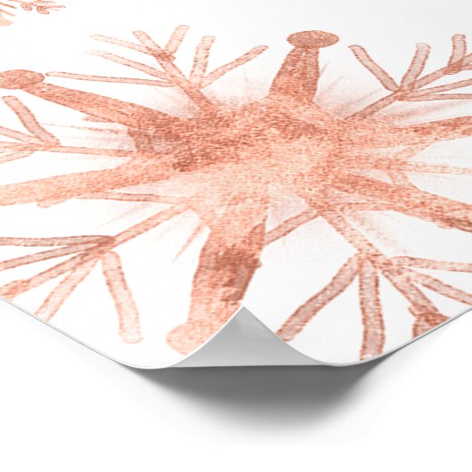 バラ金ゴールドスノーフレークスメリークリスマス ポスター (角)