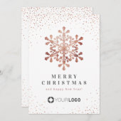 バラ金ゴールドスノーフレークビジネスクリスマスカード 招待状 (正面/裏面)