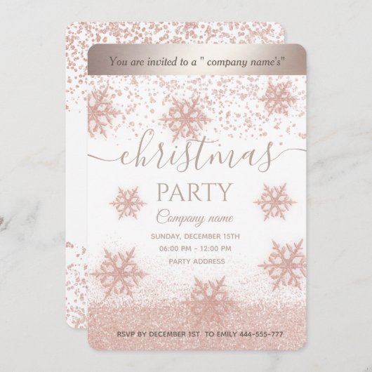 バラ金ゴールドスノーフレーク企業のクリスマスパーティー 招待状 (正面/裏面)