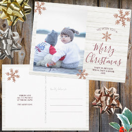 バラ金ゴールドスノーフレーク素朴クリスマスあなたの写真 ポストカード