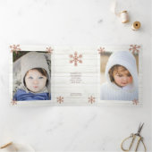 バラ金ゴールドスノーフレーク素朴クリスマス3写真 三つ折りクリスマスカード (内部)