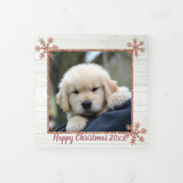 バラ金ゴールドスノーフレーク素朴クリスマス4写真 三つ折りクリスマスカード