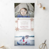 バラ金ゴールドスノーフレーク素朴クリスマス5写真 三つ折りクリスマスカード (内部)