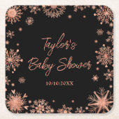 バラ金ゴールドスノーフレーク赤ちゃんシャワー スクエアペーパーコースター (正面)
