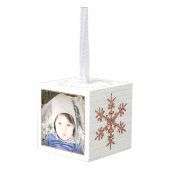 バラ金ゴールドスノーフレーク2フォトクリスマスホリデー キューブオーナメント (裏面アングル)