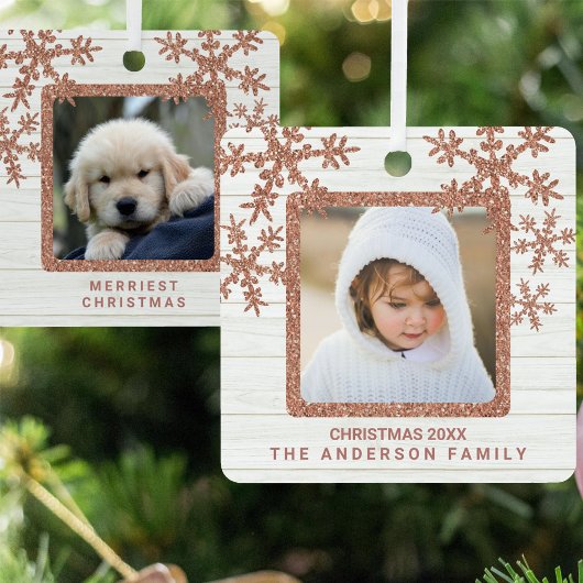 バラ金ゴールドスノーフレーク2フォトシック両面 メタルオーナメント