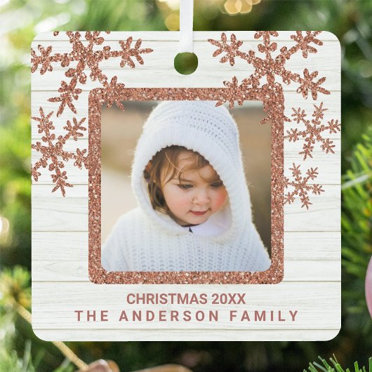 バラ金ゴールドスノーフレーク2フォトシック両面 メタルオーナメント