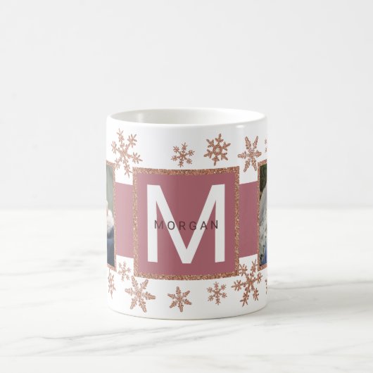 バラ金ゴールドスノーフレーク2フォトモノグラムクリスマス コーヒーマグカップ (中央)