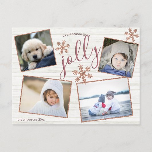 バラ金ゴールドスノーフレーク4写真クリスマすてきス ポストカード (正面)