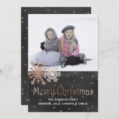 バラ金ゴールドスノーフレークChristmas Photo Greeting Card シーズンカード (正面/裏面)