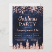 バラ金ゴールドスノー松ネイビー企業のクリスマス 招待状 (正面)