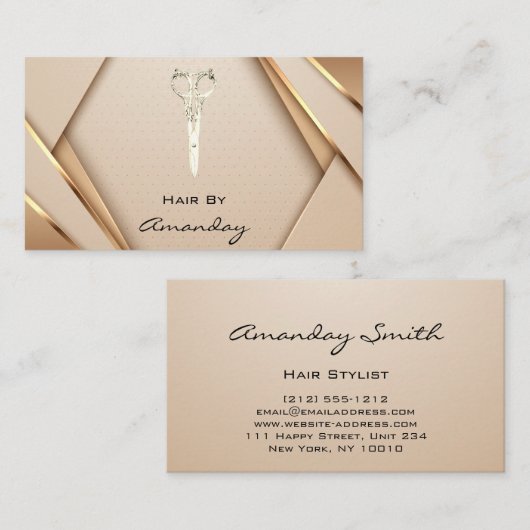 バラ金ゴールドスパロゴはさみ美容師 名刺 (正面/裏面)