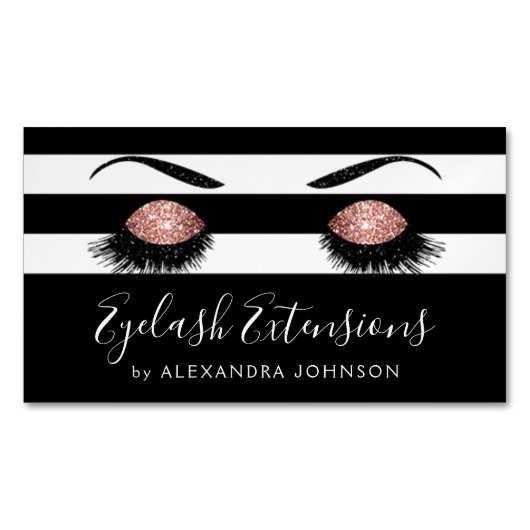 バラ金ゴールドスパークリーグリッターまつ毛エクステンション マグネット名刺 (正面)