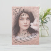 バラ金ゴールドスパークリーグリッターフォトブライダルシャワー 招待状 (スタンド正面)