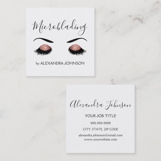 バラ金ゴールドスパークリーグリッターモダンマイクロブレイディング スクエア名刺 (正面/裏面)