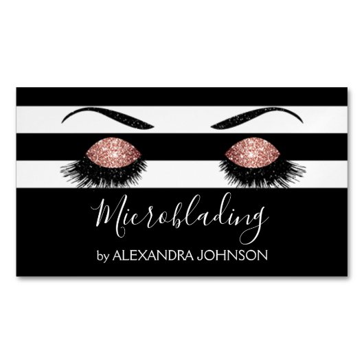 バラ金ゴールドスパークリーグリッターモダンマイクロブレイディング マグネット名刺 (正面)