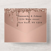 バラ金ゴールドスパークルエレガントRSVPモダン結婚の オールインワン招待状 (裏面)