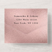 バラ金ゴールドスパークルエレガントRSVPモダン結婚の オールインワン招待状 (裏面)