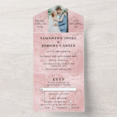 バラ金ゴールドスパークルエレガントRSVP写真結婚s オールインワン招待状 (内側)