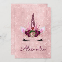 バラ金ゴールドスパークルグリッターガーリーバースデーパーティー 招待状