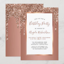 バラ金ゴールドスパークルグリッタードリップスバースデーパーティー 招待状