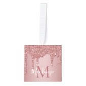 バラ金ゴールドスパークルグリッタードリップスモノグラムフォト キューブオーナメント (正面)