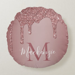 バラ金ゴールドスパークルグリッタードリップスモノグラムベビー ラウンドクッション
