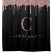 バラ金ゴールドスパークルグリッタードリップスモノグラム | ブラック シャワーカーテン (正面)