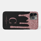 バラ金ゴールドスパークルグリッタードリップスモノグラム | ブラック Case-Mate iPhoneケース (裏面(横))