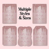 バラ金ゴールドスパークルグリッタードリップズ任意の年の誕生日 招待状