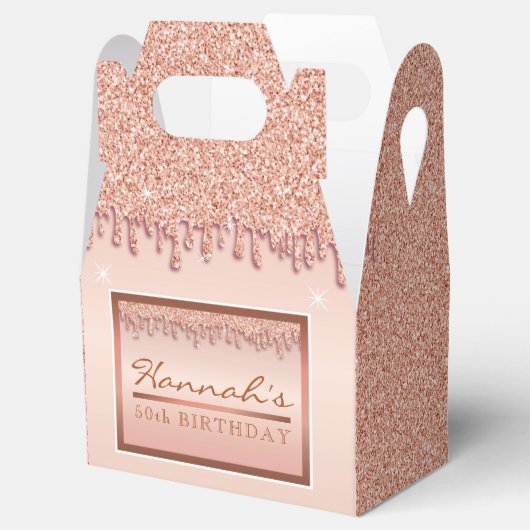 バラ金ゴールドスパークルグリッタードリップ誕生日ギフトボックス フェイバーボックス (オープン)